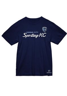 Show off your team pride in this Sporting Kansas City Navy Blue Sporting KC Script Short Sleeve T Shirt! This SKC Short Sleeve Tee features a script team name screen printed on chest. Make sure everyone knows you root for the Sporting KC with this Navy Blue SKC T Shirt. Go Sporting! Lightweight material, Crew neckline, Screen print team graphic, Unisex, Officially Licensed, Fit: True to Size, 100% COTTON, Machine Washable, 4 Navy Cotton T-shirt For Sports Season, Navy Cotton Fan Apparel Tops, Navy T-shirt With Graphic Print For Sports Events, Navy Graphic Print T-shirt For Sports Events, Navy Screen Print Top For Fan Merchandise, Navy Tops With Letter Print For Sports Events, Navy Team Spirit Tops With Graphic Print, Navy Graphic Print Sports Team Themed Top, Navy Cotton T-shirt With Team Spirit Style