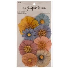 the paper studio flower embellishments - assorted colors, 6 / pk