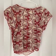 Soft Comfy Cute! Worn Once Cheap Cotton Tops With Ditsy Floral Print, Bohemian Multicolor Embroidered V-neck Top, Vintage Boho Print V-neck Top, Bohemian Red Embroidered V-neck Top, Bohemian Floral Print Relaxed Fit T-shirt, Free People T-shirts & Tank Tops, Floral Tee, Free People Tops, Free People