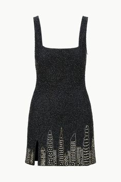 Nyc Skyline, Hand Beading, Mesh Fabric, Side Zipper, Hidden Zipper, Mesh, Mini Dress, Zipper, Dresses