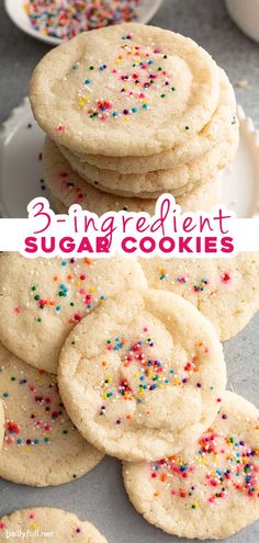 three ingredient sugar cookies with sprinkles on top and in the background, there are