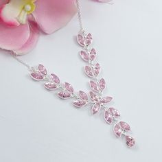 925 Sterling Silver Pink Cubic Zirconia Gemstone Necklace Handmade Silver Necklace Gift Jewelry For Her. Metal:- 925 Sterling Silver Gemstone:- Pink Cubic Zirconia  Stone Shape:- Marquise Necklace Length:- 18 Inch (16 inch With 2 Inch Extension) Centre Pendant Size Length X Width :- 52X20 MM Jewelry- Handmade About Gemstone:- This marquise faceted Pink Cubic Zirconia Displays a Bright Pink Color and has a Very Good Cut. It has a clarity rating of Eye Clean Plus (VS), meaning that it can have ver Cubic Zirconia Dangle Rhinestone Necklace For Gift, Gift Sterling Silver Rhinestone Necklace With Sparkling Stones, Marquise Necklace, Engagement Necklace, Engagement Necklaces, Zirconia Necklace, Cubic Zirconia Necklace, Wedding Jewellery Necklace, Jewelry For Her