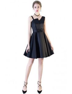 Black Aline Irregular Strap Short Party Dress Black Formal Dress With Sleeves, Black Formal Dress Short, Dress For Homecoming, Black Dresses Classy, Black Homecoming Dress, Formal Dresses With Sleeves, Dresses Classy, Party Dresses Online, Short Party Dress