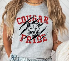 Cougar Pride Shirt, Houston Cougars Team, Football Team Shirt, Sport Shirt Mascot Ideas, School Spirit Shirts Designs, Homecoming Spirit, Panther Shirts, Pride Svg, Football Team Shirts, School Spirit Wear, School Spirit Shirts, Houston Cougars