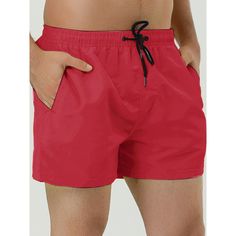 These solid board shorts are comfortable and stylish. They feature a drawstring waist for an adjustable fit. They're made of lightweight and breathable fabric to keep you cool and comfortable in summer. The solid-color design of these board shorts is simple and versatile, so they can be matched with any T-shirt, tank top, etc. Side pockets provide storage for your essentials. Whether you're lounging or working out at the beach, these drawstring board shorts are your summer shorts. Red Swimwear With Built-in Shorts For Vacation, Beach Season Solid Color Shorts With Drawstring, Solid Color Drawstring Shorts For Beach Season, Solid Drawstring Shorts For Beach Season, Red Swim Trunks For Beach Season, Casual Solid Swim Shorts, Red Swim Trunks For Summer Beach, Red Swim Trunks With Built-in Shorts For Poolside, Red Swim Trunks For Beach In Summer