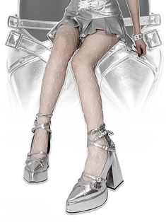 Step into edgy elegance with our crisscross ankle straps silver pointed-toe Gothic high heels. These striking heels feature a silver color and a pointed-toe design that exudes a gothic allure. The crisscross ankle straps add a touch of drama and sophistication to elevate any outfit.  Please note that this product includes only one pair of shoes.  Garment Size   	 		 			Size 			34 			35 			36 			37 			38 			39 			40 		 		 			Foot Length 			21.6-22.0 			22.1-22.5 			22.6-23.0 			23.1-23.5 			23.6-24.0 			24.1-24.5 			24.6-25.0 		 		 			Foot Width 			8.5 			8.5 			8.5-9.0 			9.0-9.5 			9.5 			9.5-10 			10-10.5 		 		 			Heel 			3-11 			3-11 			3-11 			3-11 			3-11 			3-11 			3-11 Silver Fitted Platform Heels, Fitted Silver Platform Heels, Silver Platform Heels With Pointed Toe, Edgy Silver Heels With Round Toe, Edgy Silver Party Heels, Gothic High Heels, Steampunk Fashion Female, Edgy Elegance, Goth Shoes