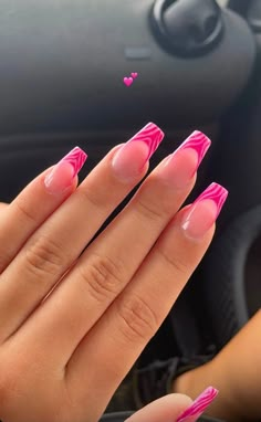 Cute Party Nails, Nail Inspo Summer 2023 Pink, Summer Nails 2023 Coffin Pink, Cute Pink French Tip Nails With Design, Summer Nails 2023 Ideas, Nails Ideas Summer Pink, Long Nails Inspiration Summer, Vacation Nails With Gems, Summer Nail Inspo Coffin Pink