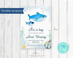 a baby shower card with an image of two fish on the water and corals