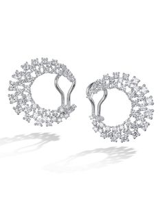 18 karat white gold crescent moon shaped clip earrings set with 92 round brilliant cut diamonds (2.76 CTW). Elegant Crescent Diamond Earrings, Fine Jewelry Round Diamond Clip-on Earrings, Diamond Clip-on Earrings With Brilliant Cut, Fine Jewelry Round Clip-on Diamond Earrings, Fine Jewelry Diamond Clip-on Earrings, Round Clip-on Diamond Earrings Fine Jewelry, Gold Crescent Moon, Flexible Bracelet, Earrings Moon