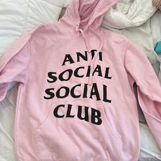 Antisocial Social Club Pink Hoodie W Tags ! Medium Unisex Crew Neck Hoodie With Logo Print For Spring, Trendy Spring Hoodie With Logo Print, Pink Logo Print Hoodie For Spring, Spring Logo Print Hoodie, Casual Pink Hoodie With Logo Print, Antisocial Social Club, Anti Social Social Club, Anti Social, Social Club