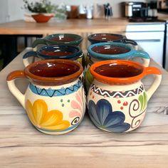 Set of 50 Handmade Mexican Talavera Clay Jarritos | Bulk Order of Artisanal Mugs Mexican Clay Cups, Clay Jarritos, Mexican Cups, Mexican Mugs, Mexican Mug, Talavera Pattern, Mexican Glassware, Talavera Design, Mexican Pattern