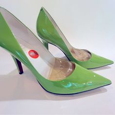 Bright Green Pumps Definitely Make A Statement. Beautiful Shoes In Original Box. No Signs Of Wear Exterior, There Are 2 Small Nicks In Foam Foot Bed Of Each Shoe. Does Not Affect Wear, Barely Visible. Spring Retro Heels With Pointed Toe, Green Court Shoes With 4-inch Heel For Spring, Retro Green Heels For Evening, Ralph Lauren Round Toe Heels For Party, Green Retro Fitted Heels, Retro Fitted Green Heels, Ralph Lauren High Heels For Party, Green Fitted Retro Heels, Ralph Lauren Formal Heels For Spring