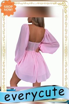 Pink Slim Fit Square Neck Party Dress Party Dress Women, Dresses Evening, Women Dresses, Square Neck, Waist Skirt, Bell Sleeves, High Waisted Skirt, Bell Sleeve Top, Evening Dresses