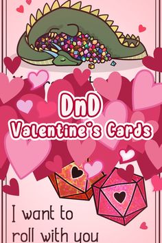 a valentine's card with hearts and an alligator