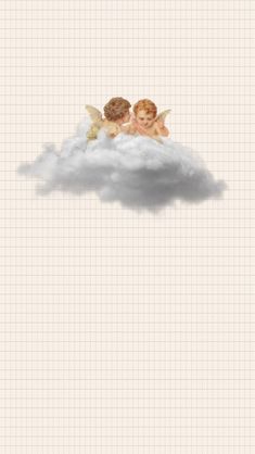 two angels sitting on top of a cloud