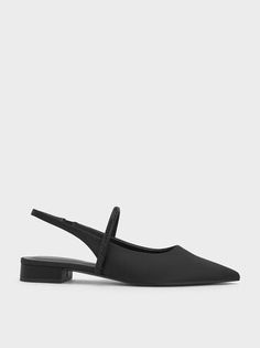 Black Textured Satin Crystal-Strap Pointed-Toe Slingback Flats | CHARLES & KEITH Chic Flat Slingback Pumps For Party, Black Flat Slingback Pumps For Party, Chic Flat Slingback Pumps For Evening, Party Flats With Heel Strap, Chic Slingback Party Flats, Black Pointed Toe Flats For Summer Evenings, Elegant Pointed Toe Flats For Summer Evenings, Chic Slingback Flats For Party, Elegant Flat Slingback Sandals For Party