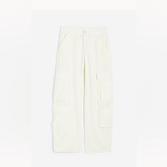 H&M Linen Blend Cargo Pants Size 16. Firm On Price White High Waist Bottoms With Cargo Pockets, High Waist White Bottoms With Cargo Pockets, White High-waisted Bottoms With Cargo Pockets, Cream Cotton Utility Bottoms, White Baggy Utility Jeans, White Straight Pants With Cargo Pockets, Cream Cotton Cargo Bottoms, Casual White Wide-leg Parachute Pants, White Cargo Pocket Trousers