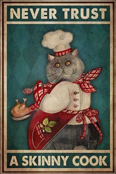 a poster with a cat dressed as a chef