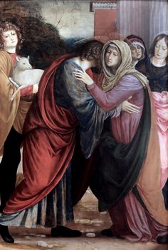 an image of a painting of jesus and the woman with her arms wrapped around him