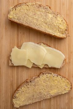 two slices of bread with butter on them