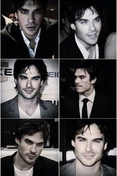 many different pictures of the same man in black suit and white shirt, with his eyes wide open