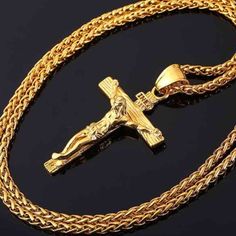 Inri Jesus, Man Gold Bracelet Design, Cross Necklace For Men, Jesus Piece, Chain For Men, Gold Cross Pendant, Neck Jewellery