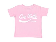 Ciao Bella Italia Women's Baby Tee Light pink t shirt with white contrast collar and coquette Ciao Bella Italia graphic. Blokette and soccer inspired jersey shirt. Available in sizes small, medium, and large Care Instructions: * Do not dry clean * Wash and dry inside out * Hang dry (preferred) or machine dry on a delicate setting * Use cold water * Use mild detergent * Do not bleach Ciao Bella, Pink T Shirt, Italian Summer, Contrast Collar, European Summer, Pink Tshirt, American Doll, Pink Shirt, Party Girls