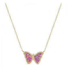 Gold Plated Crystal Lab-Created Opal Charm measures approximately 9/10" x 1/2" Adjustable slider chain up to 18" Nickel Free Adjustable Necklace For Formal Occasions, Adjustable Nickel-free Necklace For Formal Occasions, Adjustable Nickel Free Necklace For Formal Occasions, Formal Adjustable Nickel-free Necklace, Adjustable Butterfly Pendant Necklace, Purple Necklace With Adjustable Chain, Preppy Jewelry, Jewellery Sketches, Body Figure