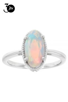 1.20ct Oval White Ethiopian Opal Rhodium Over Sterling Silver Ring. Measures Approximately 0.26"L x 0.53"W. Not Sizeable. Cubic Zirconia Bracelet, Moissanite Necklace, Yellow Gemstones, Cubic Zirconia Earrings, Zirconia Earrings, Fine Jewelry Bracelets, Pearl Gemstone, Fashion Jewelry Earrings, Diamond Bracelets