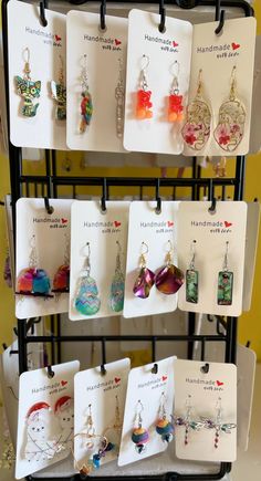 12 unique and special pairs of earrings - hand made with love by a  17 year old and her mom as part of a home-school business project! This set is specifically colorful and creative, statement earrings for the person who prefers a medium sized but colorful accessory. All hooks and posts are stainless steel and hypoallergenic and come with clear plastic/rubber backing so they never get lost or fall out. Perfect for that person in your life who loves all this earrings - or to share with your favor Summer Hypoallergenic Multicolor Jewelry, Colorful Fun Jewelry Gift, Vibrant Colorful Earrings For Gifts, Summer Multicolor Nickel-free Earrings, Handmade Fun Jewelry For Mother's Day, Fun Handmade Jewelry For Mother's Day, Nickel-free Drop Beaded Earrings As Gift, Nickel-free Beaded Drop Earrings As Gift, Nickel-free Multicolor Jewelry For Mother's Day