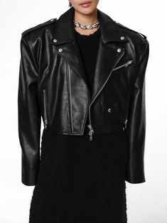 An oversized vegan leather biker jacket in cropped style. Unbalanced diagonal zip through front with silver button details on wide collar. Model is in size MINUSEY ONE SIZE. ✔️ Free worldwide express shipping over $100✔️ Loved by 6,500+ customers✔️ Limited edition collections, maximum style⠀⠀⠀⠀⠀⠀⠀⠀⠀Stay ahead of the trend with can’t-find-anywhere-else staples. Your closet will thank you 💕 * MINUSEY ONE SIZE = EU 34-38, US 2-6* 100% PU Leather* Dry clean* Made in Korea - Model Height: 172cm/5'7" (US 2, EU 34) Edgy Leather Jacket With Asymmetrical Zip For Streetwear, Edgy Asymmetrical Zip Leather Jacket For Streetwear, Biker Style Cropped Outerwear With Zipper, Biker Cropped Jacket With Zipper Closure, Cropped Biker Outerwear With Zipper Closure, Winter Cropped Biker Jacket For Streetwear, Edgy Cropped Biker Jacket With Zipper, Biker Cropped Jacket For Spring Streetwear, Biker Cropped Jacket For Streetwear In Spring