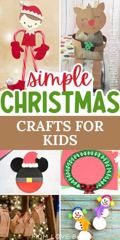 Collage of Christmas crafts for kids to make, including ornaments, handprint crafts, paper crafts, paper plate crafts, keepsakes, and more.