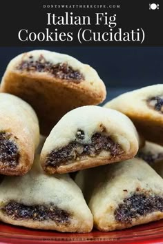 some cookies are stacked on top of each other with the words italian fig cookies cuciati