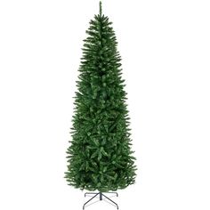 a tall artificial christmas tree on a stand