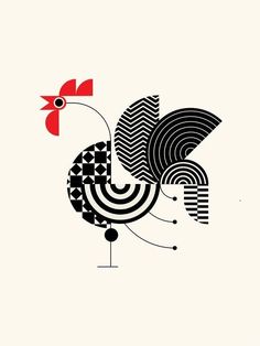 a rooster with an abstract design on it's head