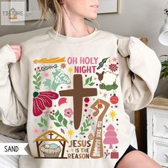 Jesus Christmas Sweatshirt, True story Shirt, Christian Christmas Tee, Jesus Is The Reason Shirt, Boho Jesus Shirt, Christian Cross Shirt For Christians, both men and women, this Christmas sweatshirt is the ideal present. Because of its exceptional soft cotton quality, which is both comfortable and long-lasting, it looks amazing either alone or layered. Whether you want to wear it for a stroll, a Christmas party, or just lounging with family, this sweater will liven up your outfit. T-SHIRT Bella Canvas 3001: This classic unisex jersey short sleeve tee fits like a well-loved favorite. Soft cotton and quality print make users fall in love with it over and over again. These t-shirts have-ribbed knit collars to bolster shaping. The shoulders have taping for better fit over time. Dual side seam Cross Shirt, Jesus Christmas, Cross Shirts, Christmas Jesus, Jesus Shirt, Christian Christmas, Christian Cross, Jesus Shirts, Christmas Tees