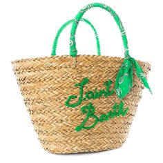 Woman straw bagHandles with green paisley all over printSaint Barth embroideredSizes: 50cm x 30cm x18cm Summer Rectangular Bag With Embroidered Logo, Green Embroidered Bags For Vacation, Green Embroidered Vacation Bags, Green Embroidered Beach Bags, Embroidered Green Bags For Vacation, Green Straw Bag For Shopping, Bag With Embroidery, Green Paisley, Saint Barth