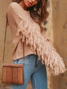 Round Neck Knitted Long Sleeve Sweater Solid Midi Dress, Pull Rose, Long Sleeve Pullover Sweater, Long Sleeve Knit Sweaters, Round Neck Sweaters, Knitting Women Sweater, Loose Sweater, Jeans Boyfriend, Long Sleeve Knit