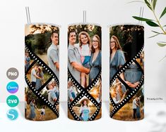 three personalized candles with photos on them