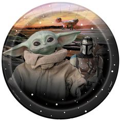 a paper plate with an image of the child yoda