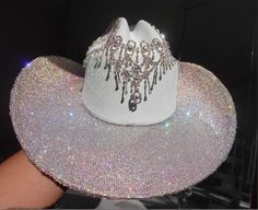 Rhinestone Crown Fringe. Cowgirl Hat. Western Wedding. - Etsy White Party Hat With Rhinestones, Silver Party Hat With Bling, Elegant Silver Hat With Bling, Elegant Silver Hats With Bling, Fringe Cowgirl Hat, Space Costume, Bridesmaids Outfits, Space Costumes, Wedding Country