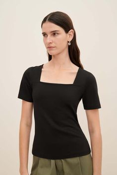 The square neck tee is a close fit style defined by a square neckline. the refined design is completed with short slim sleeves and made from midweight organic cotton jersey.    all fairtrade organic cotton. all plastic-free. The Square, Square Necklines, Fit Style, Square Neckline, Plastic Free, Fair Trade, Square Neck, Fitness Fashion, Organic Cotton