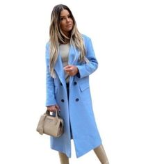 GLORIA Design Women's Fine Fashion Elegant Design Long Wool Coat Jacket Mode Mantel, Wool Winter Coat, Long Winter Coats, Wool Coat Women, Blue Coat, Long Wool Coat, Long Blazer, Oversized Coat, Long Sleeves Coats