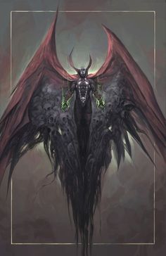 an artistic painting of a demon with large wings