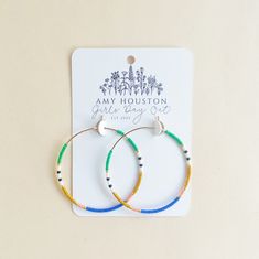 Sweet hoop earrings to add a bit of flair to your summer wardrobe. details 1.75" diameter Gold filled wire hoop Pie In The Sky, Beaded Hoop Earrings, Beaded Hoops, Girl Day, Girls Earrings, Creative Gifts, Santorini, Summer Wardrobe, Scented Candles