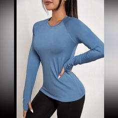 Dusty Blue Round Neck, Raglan Sleeve Regular Fit Athletic Tee 86% Polyester 14% Elastane High Stretch Womens Patterns, Sports Tee, New Inventory, Sports Tees, Thumb Holes, Dusty Blue, Raglan Sleeve, Sport Fitness, Long Sleeve Tees