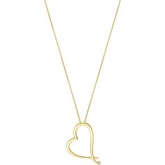 Olas d'Oro 18 Necklace - 14K Yellow Gold Tilted Open Heart Adjustable Necklace Yellow Gold Heart Necklace With Diamond And Delicate Chain, Luxury Double Heart Necklace With Diamond Accents, Luxury Double Heart Diamond Necklaces, Heart Pendant Diamond Necklace With Delicate Chain For Anniversary, Elegant Heart Shaped Diamond Necklace For Formal Occasions, Elegant Heart Shaped Diamond Necklace For Formal, Formal Heart-shaped Diamond Necklace, Fine Jewelry Necklace With Heart Charm For Wedding, Fine Jewelry Heart Charm Necklace For Wedding