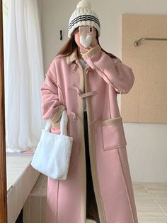 Women's Solid Color Faux Fur Patchwork Long Sleeve Pocket Casual Lamb Wool Coat Pink Casual  Long Sleeve Suedette Plain Other Non-Stretch  Women Clothing, size features are:Bust: ,Length: ,Sleeve Length: Wool Coat Pink, Long Pink Coat Outfit, Pink Coat Outfit, Long Pink Coat, Ribbed Loungewear, Grey Colour Suit, Shapewear Tops, Cardigan Casual, Pink Coat