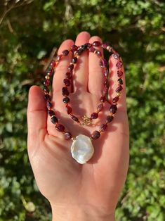 Baroque Garnet and Pearl Necklace Marsala January Aesthetic, Garnet And Pearl, Aesthetic Necklace, Healing Necklace, Baroque Pearl Necklace, Garnet Necklace, Garnet Jewelry, Baroque Pearls, Diy Jewelry