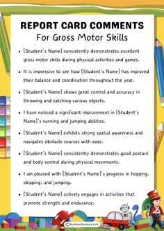 the report card for gross motor skills